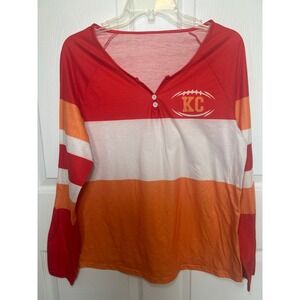 KC Chiefs Football Long Sleeve T-Shirt Red Orange‎ White Size L